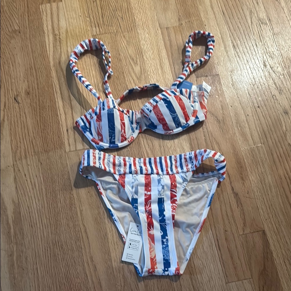 Cupshe Red, White, and Blue Striped Bikini